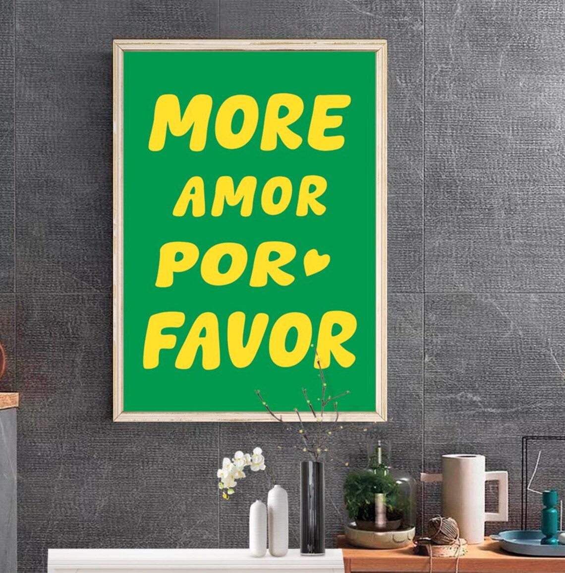 More Amor Por Favor Yellow On Green Bold Love Retro Quote Poster - Image 2