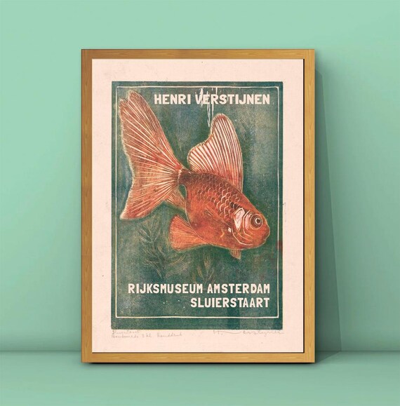Henri Verstijnen Sluierstaart Print Goldfish In Art Vintage Fish Poster Drawings By Henri Verstijnen Goldfish Painting