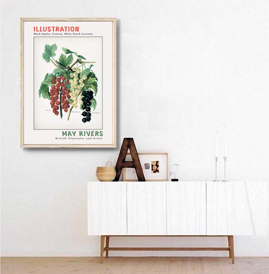 May Rivers Black Naples Currants Vintage Botanical Illustration Poster - Image 3