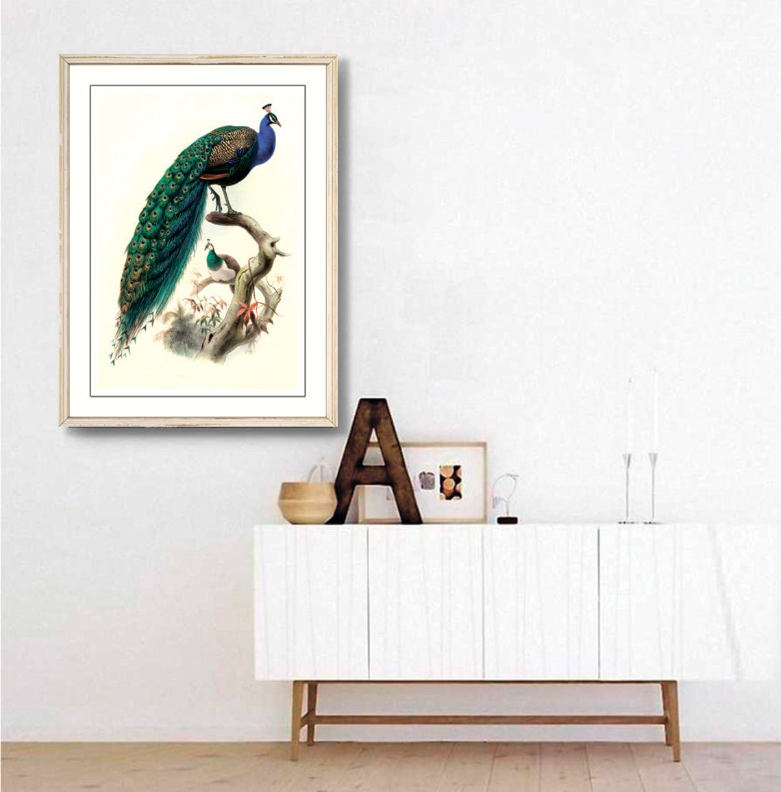 Vintage Peacock Perched on Branch Bird Art Poster Vintage Wall Decor - Image 3