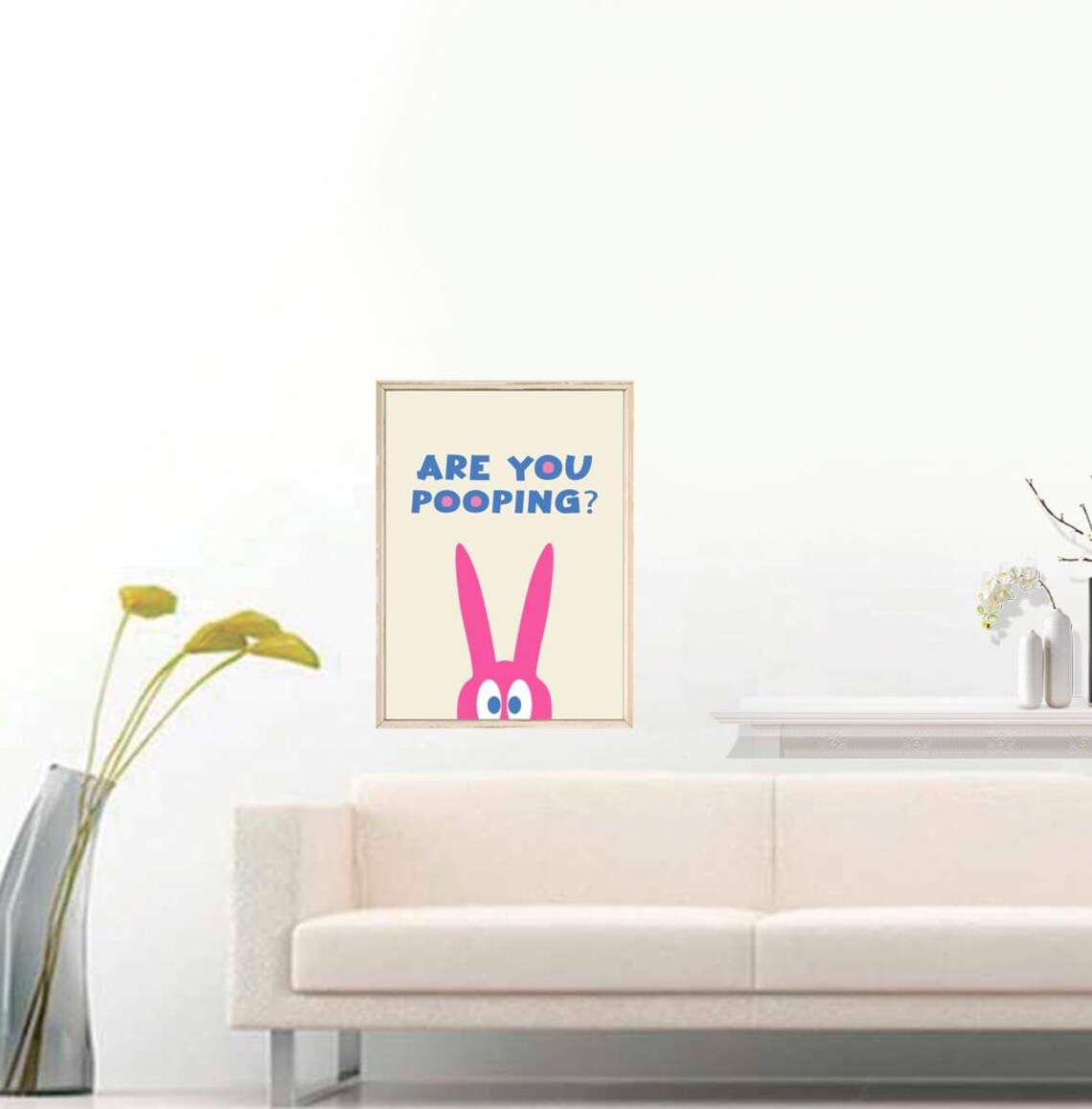 Are You Pooping Pink Bunny Funny Bathroom Sign Humor Wall Poster - Image 3