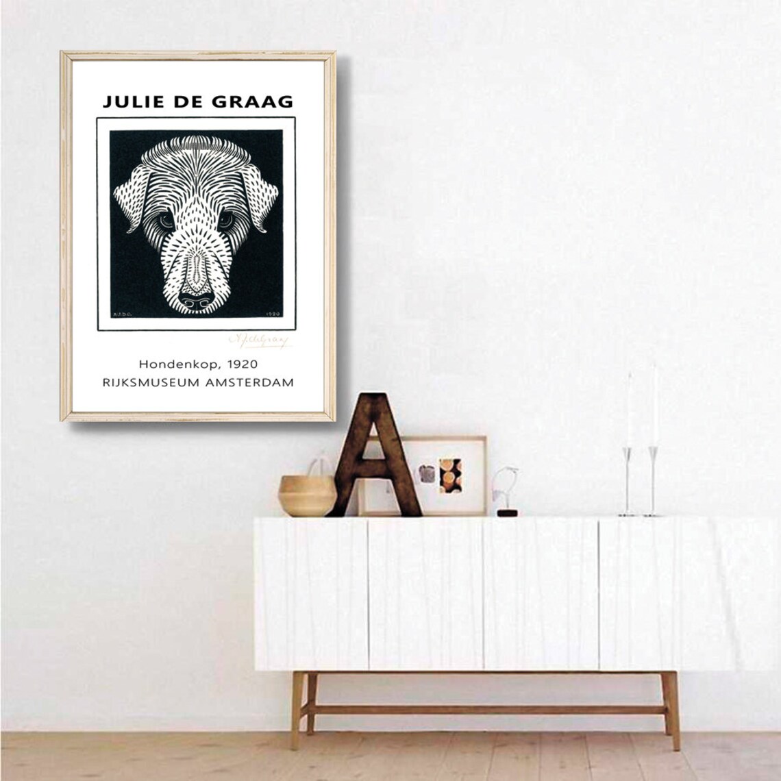 Julie de Graag Hondenkop 1920 Woodcut Dog Head Rijksmuseum Poster - Image 3