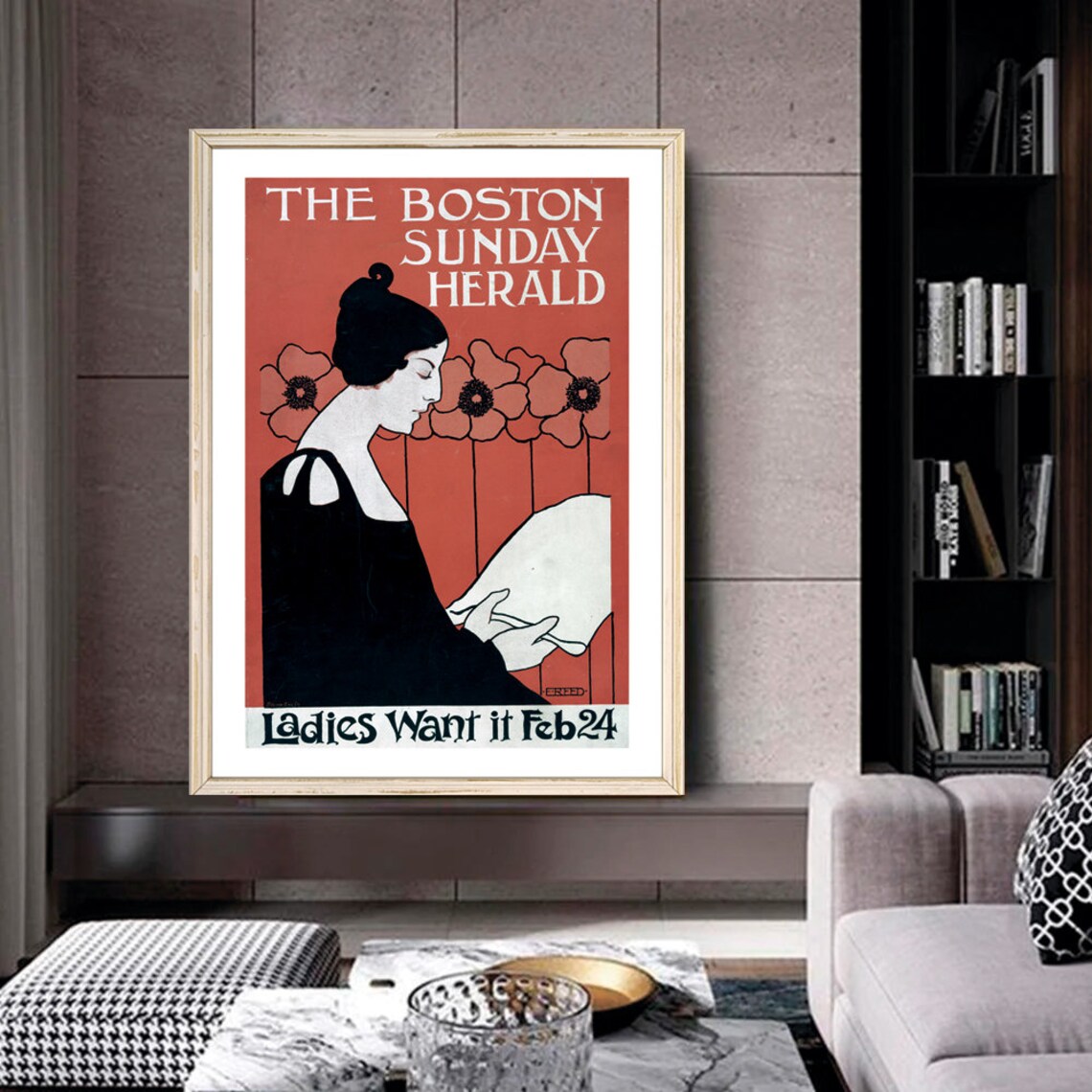 Ethel Reed The Boston Sunday Herald Feb 24 Art Nouveau Vintage Poster - Image 2