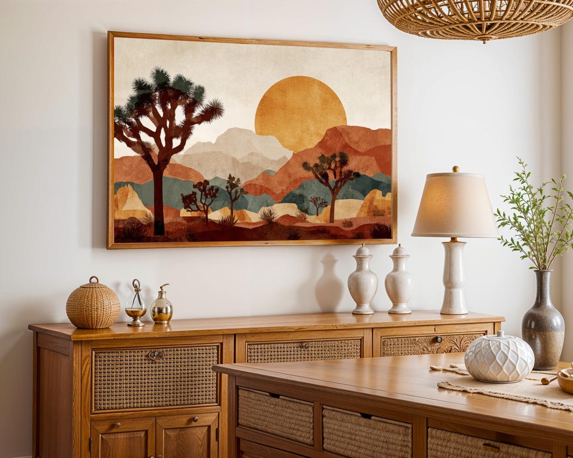 Joshua Tree Desert Sunset Warm Earthy Boho Landscape Wall Art