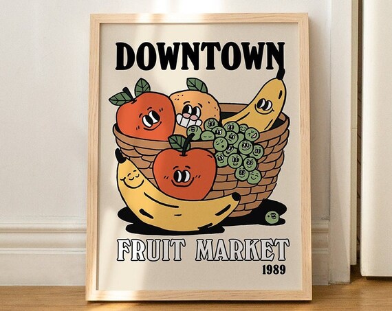 Retro Fruit Market Print Cute Quote Print Eclectic Wall Decor Vintage Style Large Art Prints