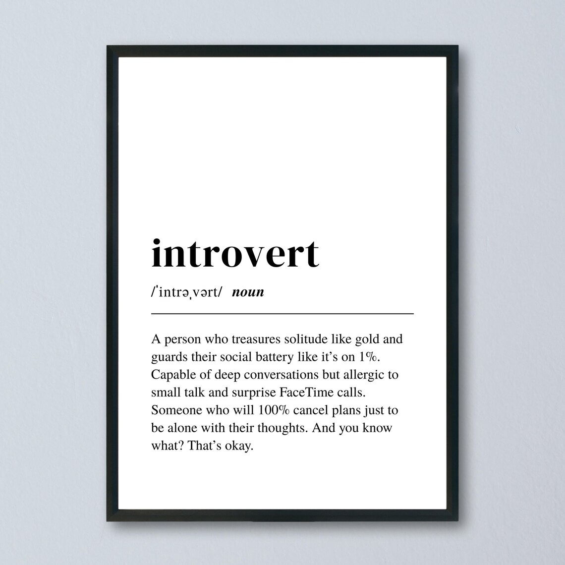 Introvert Definition Funny Minimalist Dictionary Typography Poster