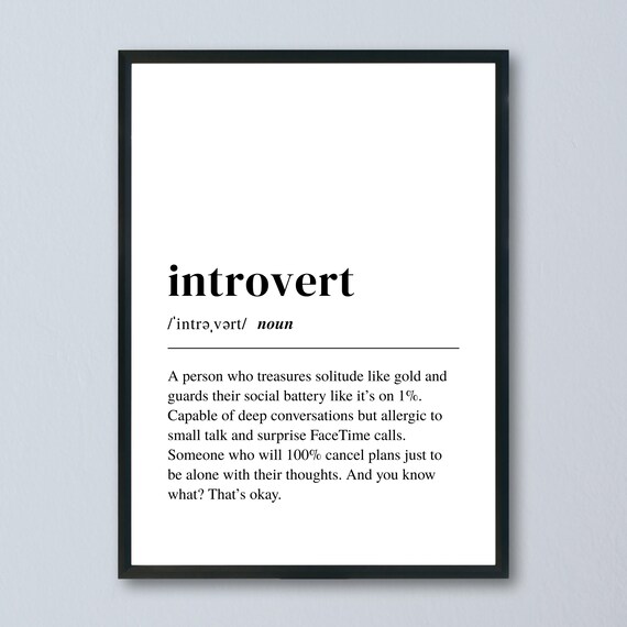 Introvert Definition Funny Minimalist Dictionary Typography Poster