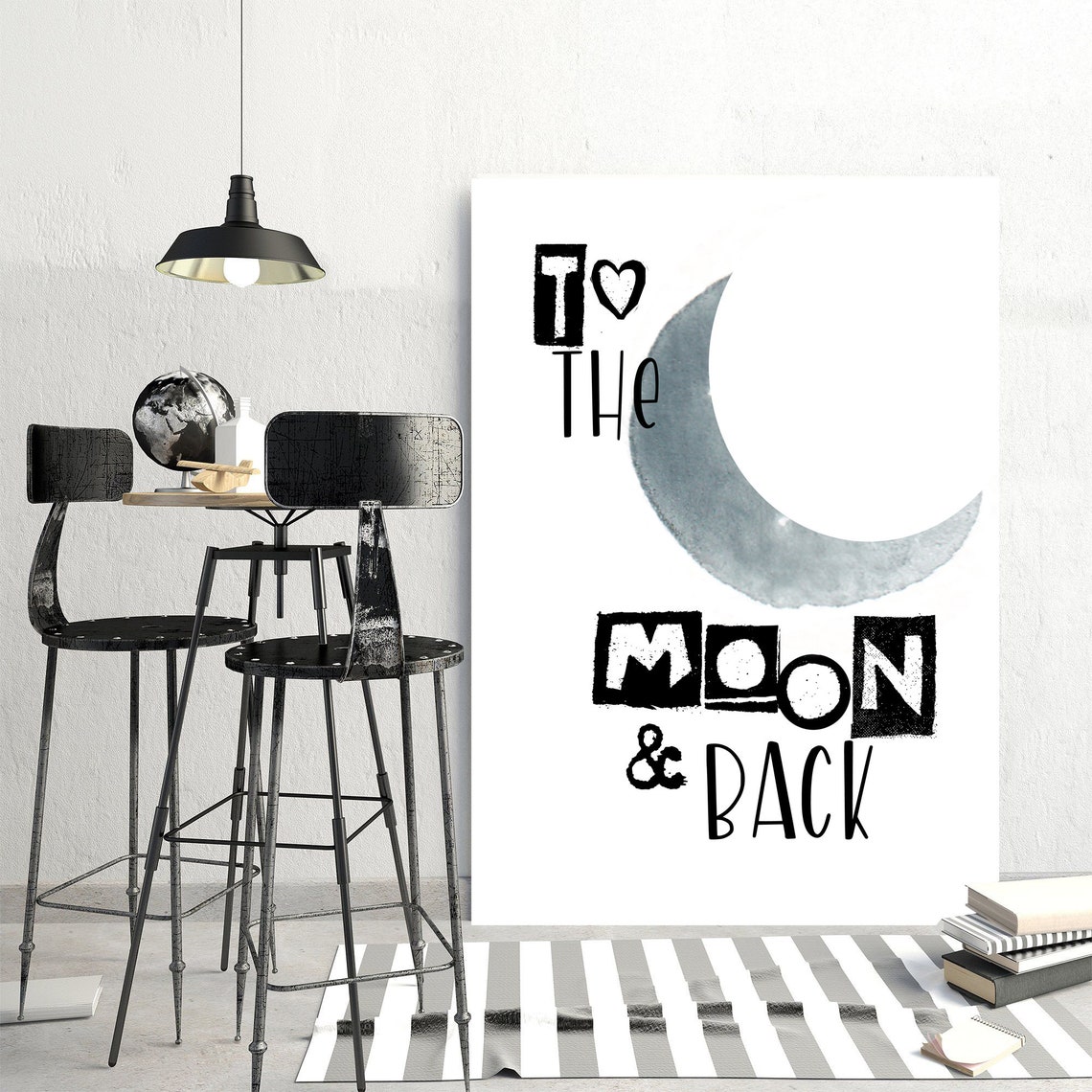 To The Moon And Back Watercolor Crescent Moon Quote Wall Poster
