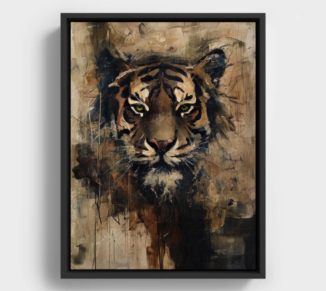 Impressionist Tiger Portrait Earthy Wildlife Art
