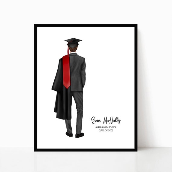 Male Graduation Print Personalized Grad Gift For Son Custom College Graduation For Him High School Grad Portrait Print