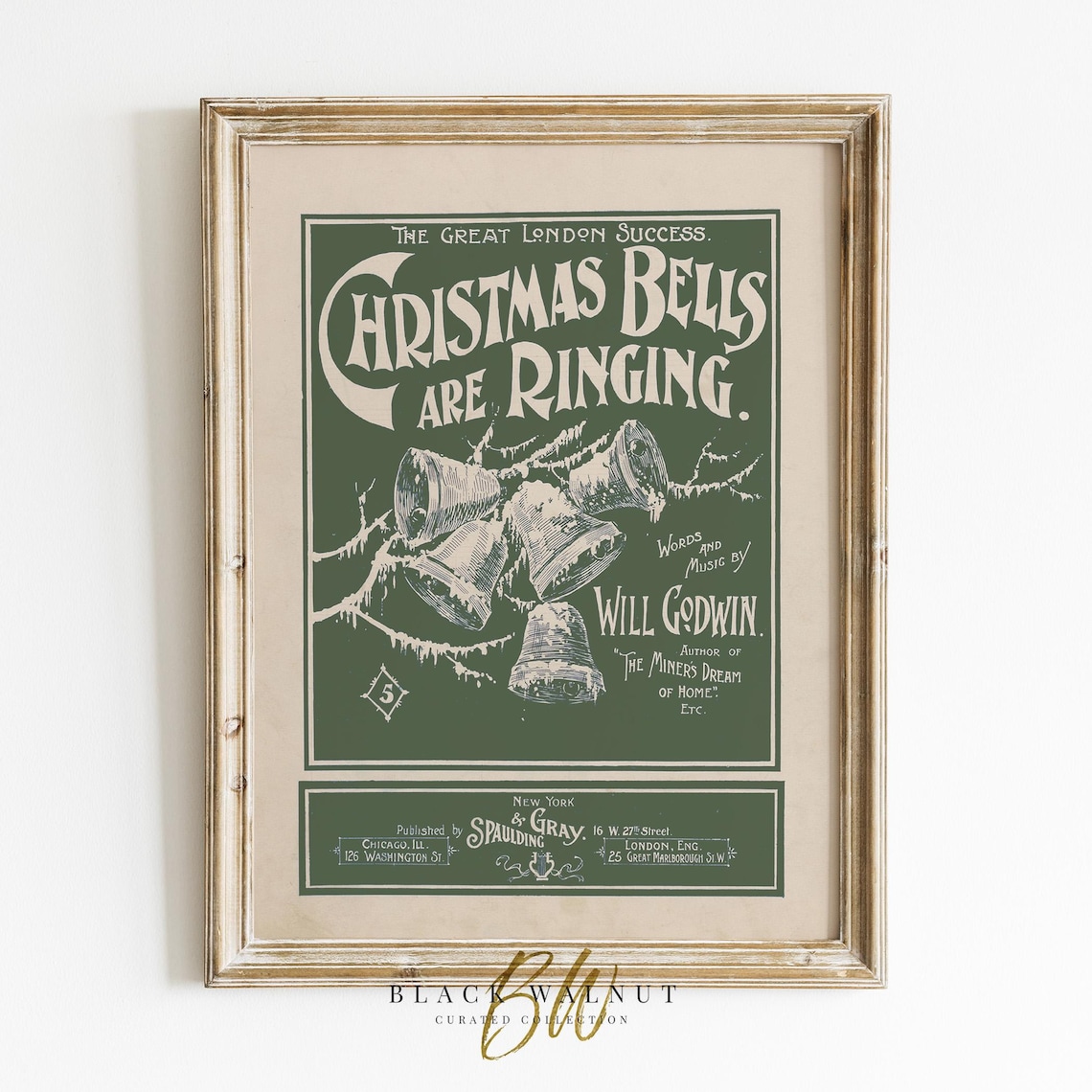 Vintage Christmas Bells Are Ringing Green Sheet Music Cover Poster