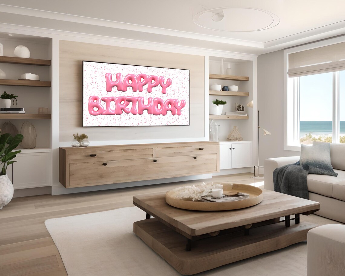 Happy Birthday Pink Bubble Letters Party Poster - Image 2