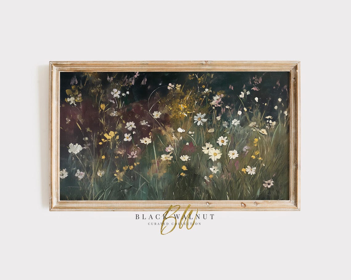 Frame Tv Autumn Wildflowers Fall Botanical Dark Jewel Toned Floral Art Antique Style Painting Green Burgundy Tv Screensaver