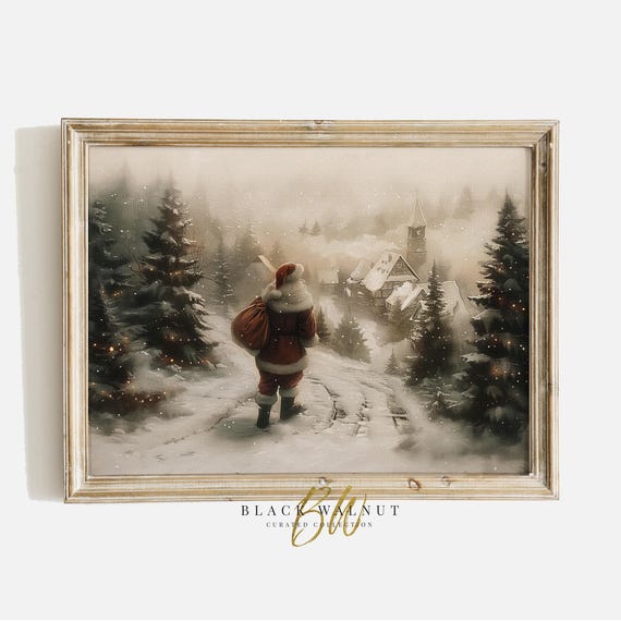 Santa Claus Christmas Vintage Landscape Art Print