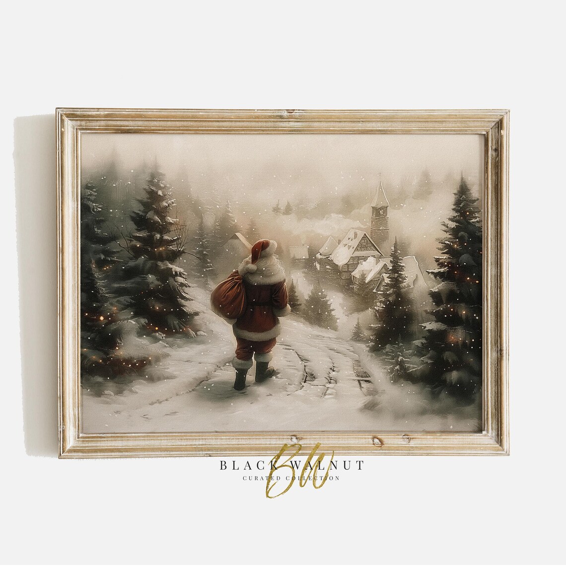 Santa Claus Christmas Vintage Landscape Art Print