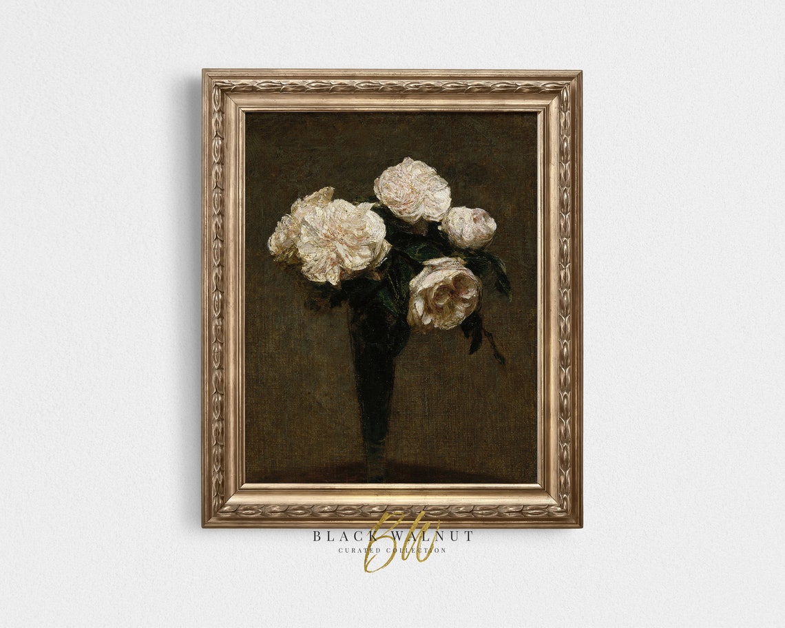 Vintage Floral Print Moody Still Life Antique Oil Painting Vintage Painting French Farmhouse Art Print Antique Botanical