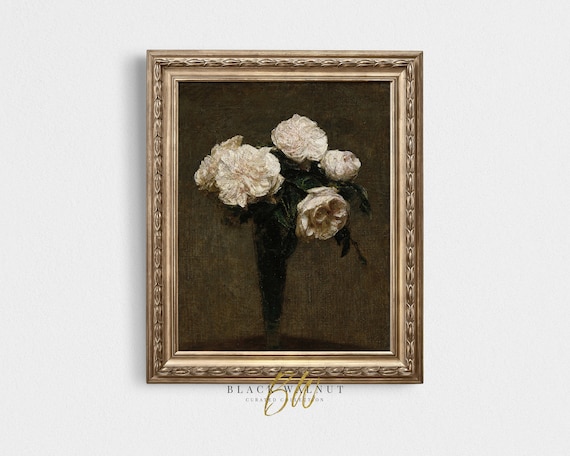Vintage Floral Print Moody Still Life Antique Oil Painting Vintage Painting French Farmhouse Art Print Antique Botanical