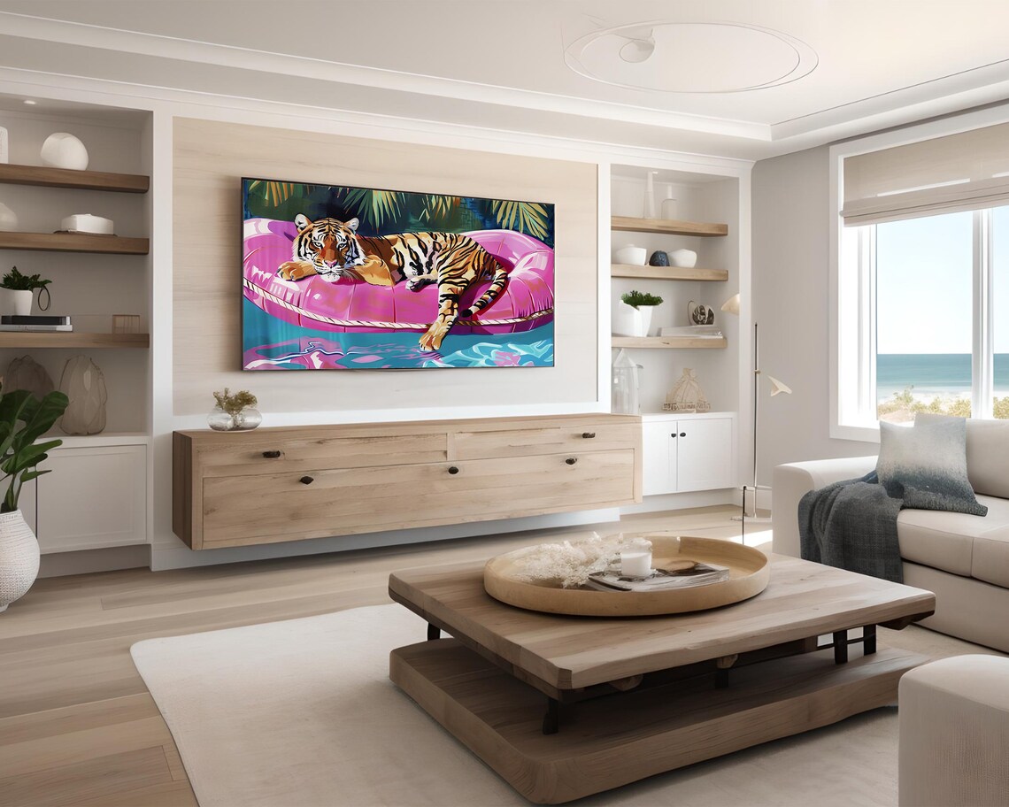 Summer Pool Tiger Dopamine Aesthetic Art Print - Image 2