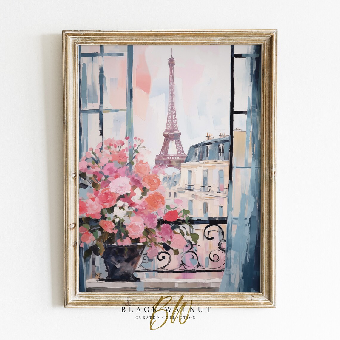 Paris Eiffel Tower Painting, Pastel Coquette Decor