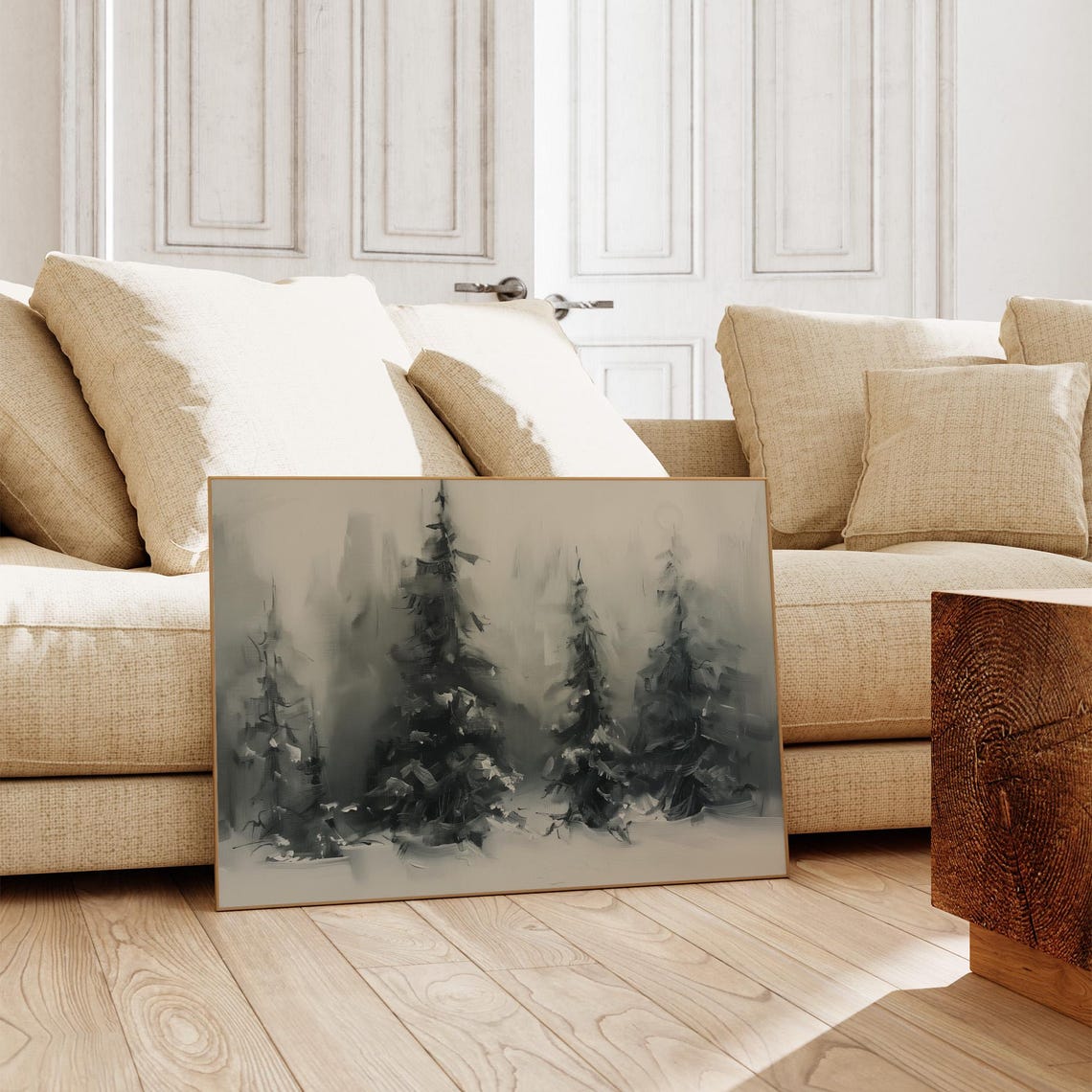 Moody Dark Snowy Pine Forest Winter Trees Landscape Art Print - Image 2