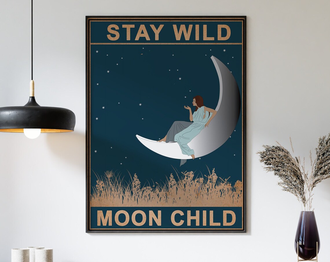 Stay Wild Moon Child Woman Crescent Moon Vintage Night Poster - Image 3
