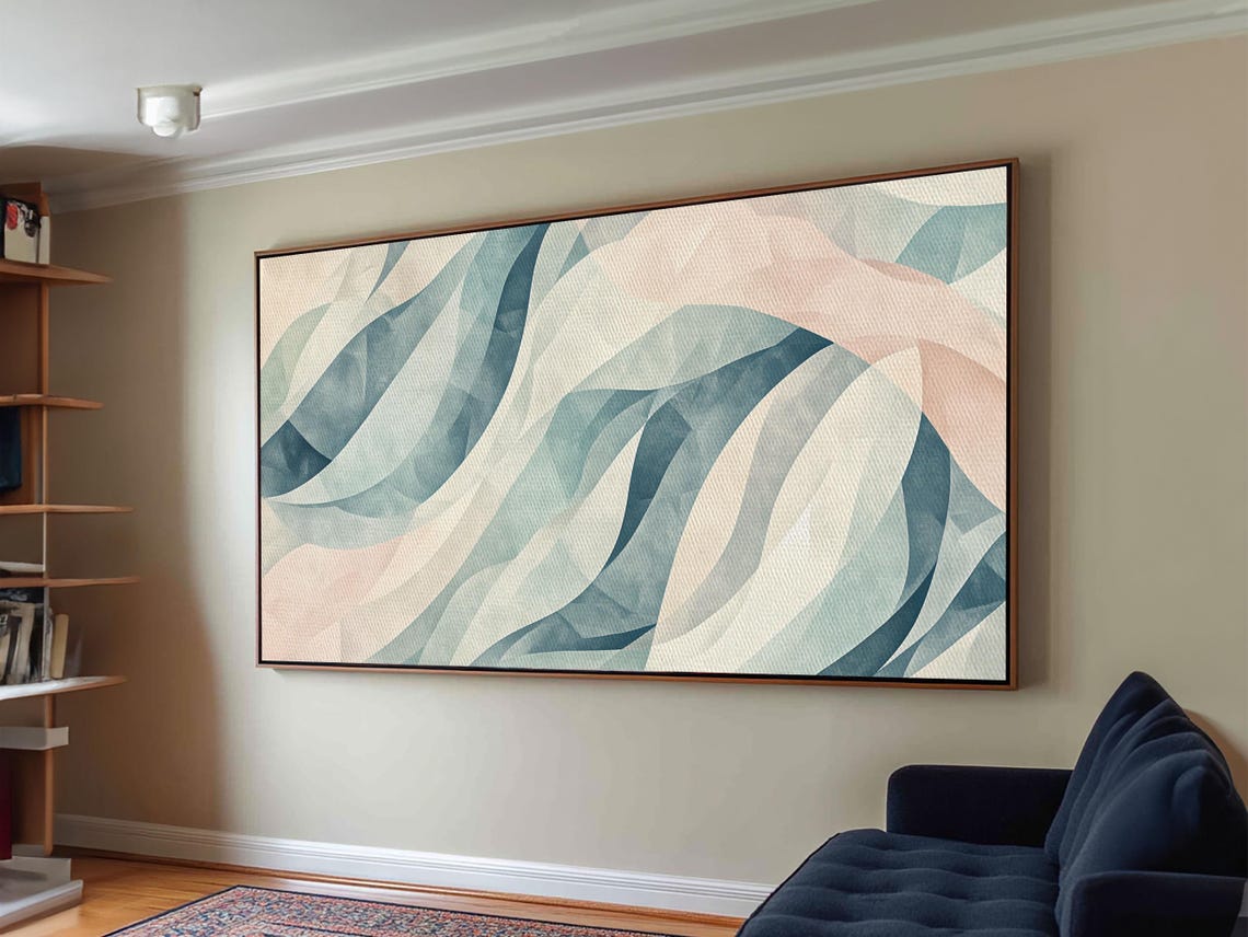 Pastel Blue Pink Abstract Flowing Ribbon Curves Modern Print
