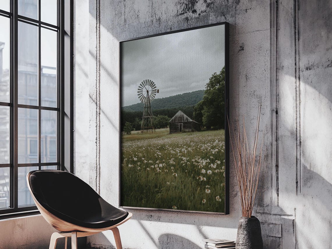 Rustic Windmill Barn Wildflower Meadow Farmhouse Travel Poster - Image 2