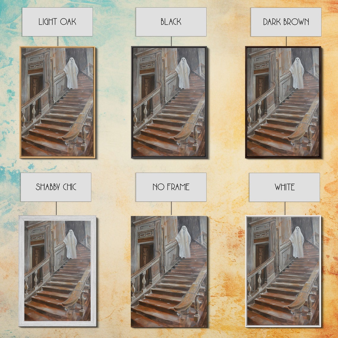 Sheet Ghost Grand Staircase Haunted House Vintage Art Poster - Image 3