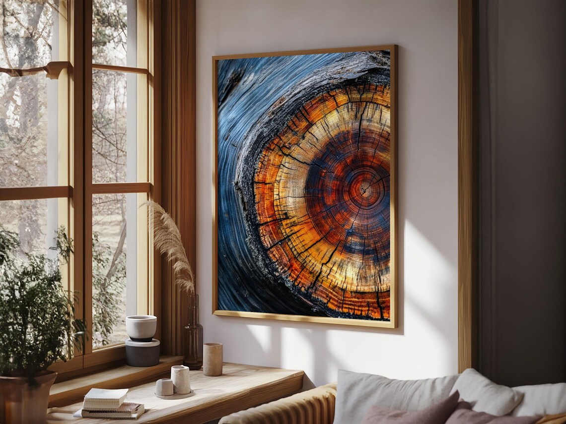 Print With Wood Frame Tree Rings Vertical Wall Art Boho Minimalist Modern Farmhouse Decor Rustic Art Contemporary Art - Image 4