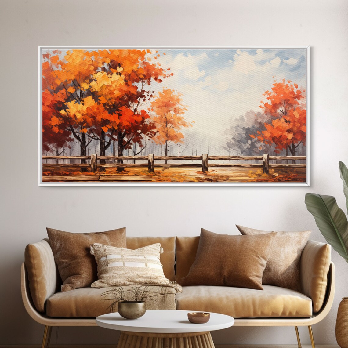 Autumn Orange Trees Rustic Wooden Fence Soft Watercolor Poster - Image 5