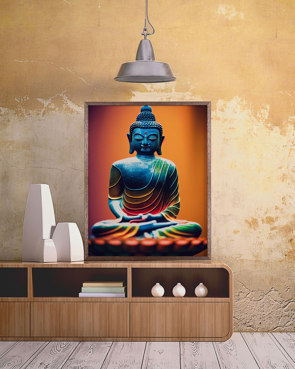 Rainbow Buddha Statue Meditation Orange Glow Zen Yoga Poster - Image 4