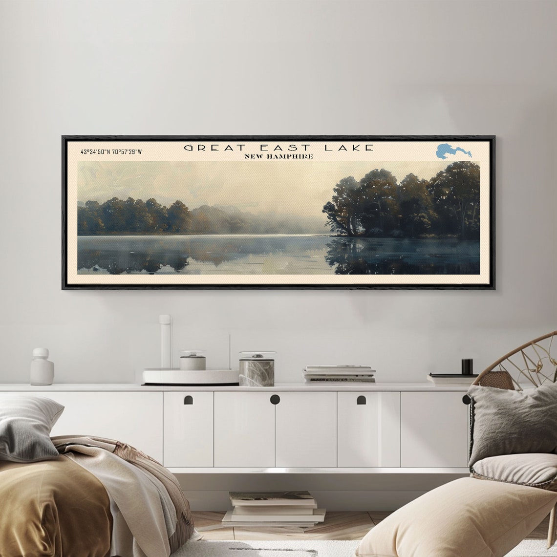 Great East Lake New Hampshire Framed Print Panoramic Lake House Decor Wall Art Travel Poster Majestic Lake Painting Nature Art - Image 2