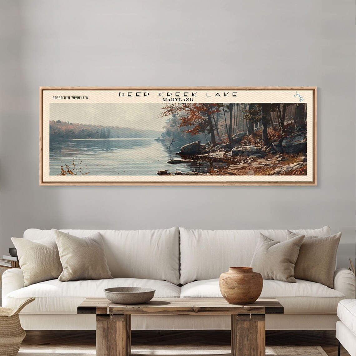 Deep Creek Lake Maryland Rocky Autumn Shore Misty Water Travel Poster
