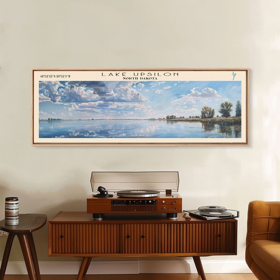 Lake Upsilon North Dakota Framed Print Lake House Decor Panoramic Wall Art Travel Poster Beautiful Landscape Painting Modern Art