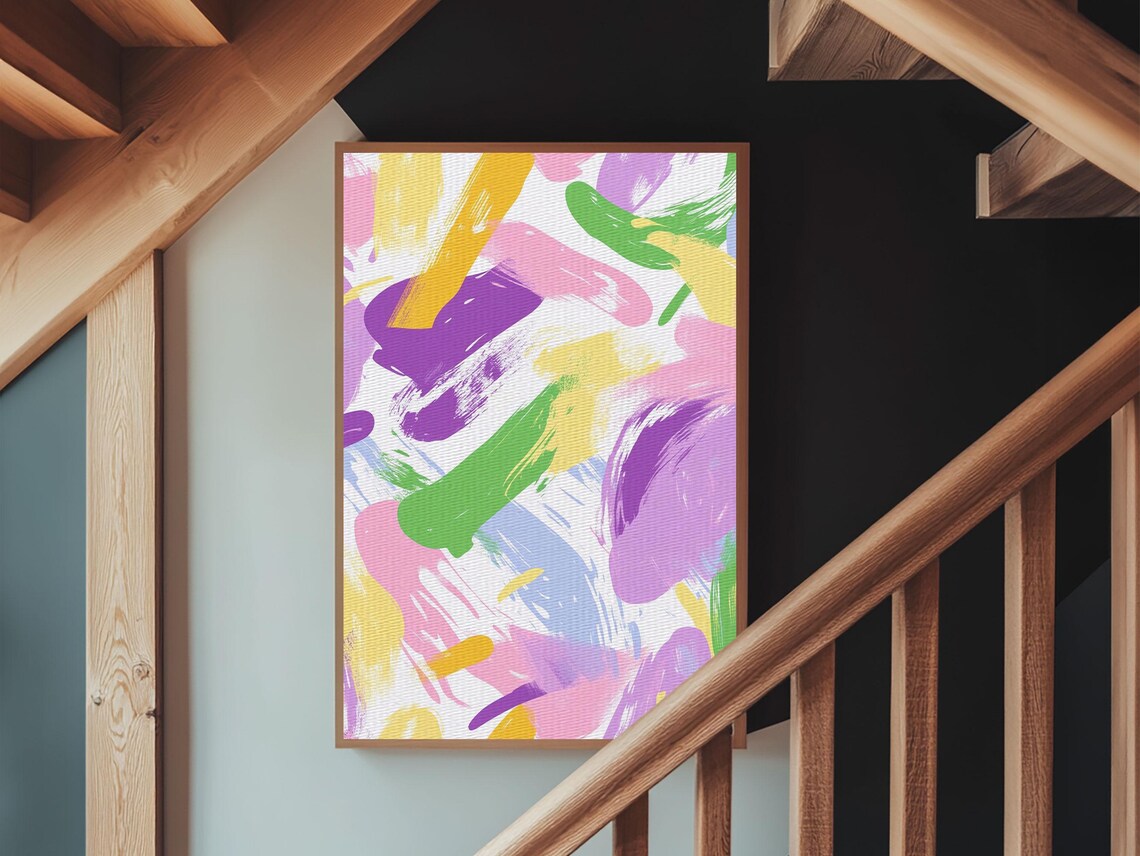 Pastel Brush Strokes Pink Purple Green Yellow Abstract Art Wall Poster - Image 4