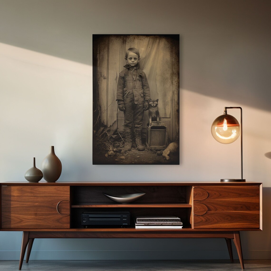 Creepy Vintage Photograph Boy Cat Eerie Antique Portrait Spooky Decor Poster - Image 3
