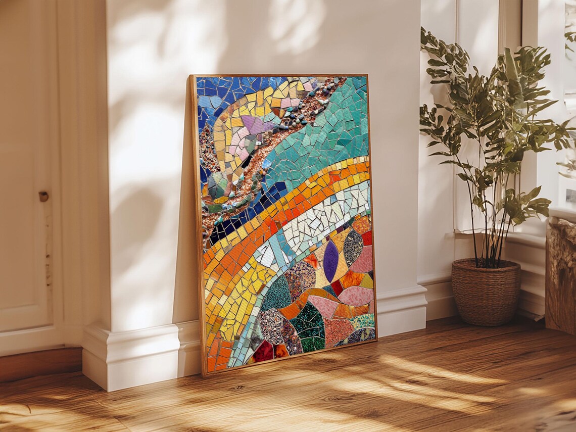 Colorful Moroccan Mosaic Curves Swirling Abstract Tile Wall Art Poster - Image 6