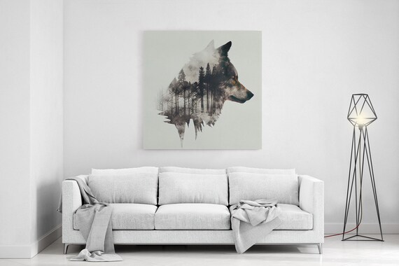Timber Wolf And Forest Double Exposure Art Print
