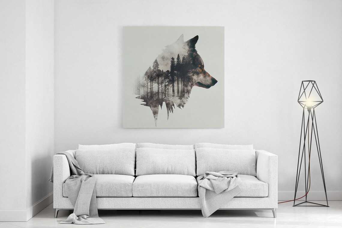 Timber Wolf And Forest Double Exposure Art Print