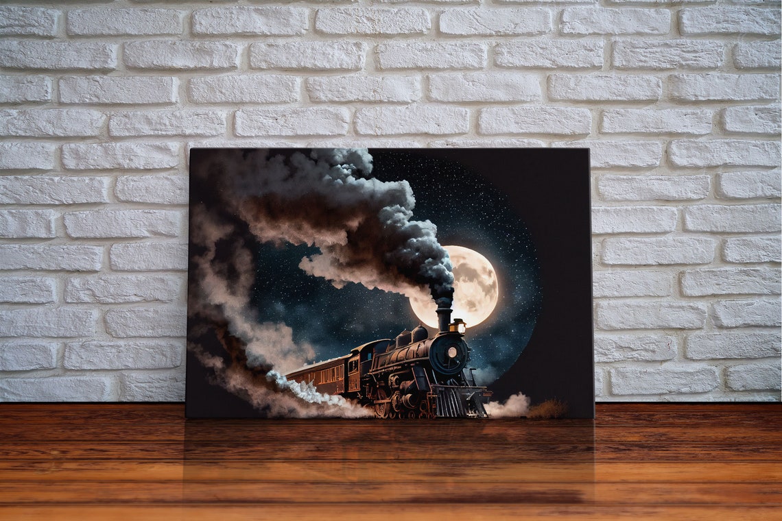 Steampunk Wild West Decor Steam Train At Midnight Framed Print - Image 6