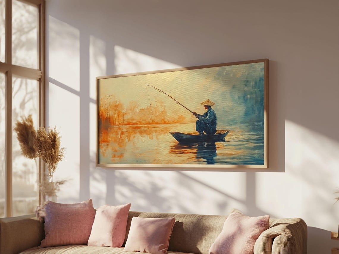 Wabi Sabi Fisherman Painting Print Fishing Wall Art Japanese Fisherman Watercolor Painting Fishing Gift Fisherman Gift Idea - Image 5