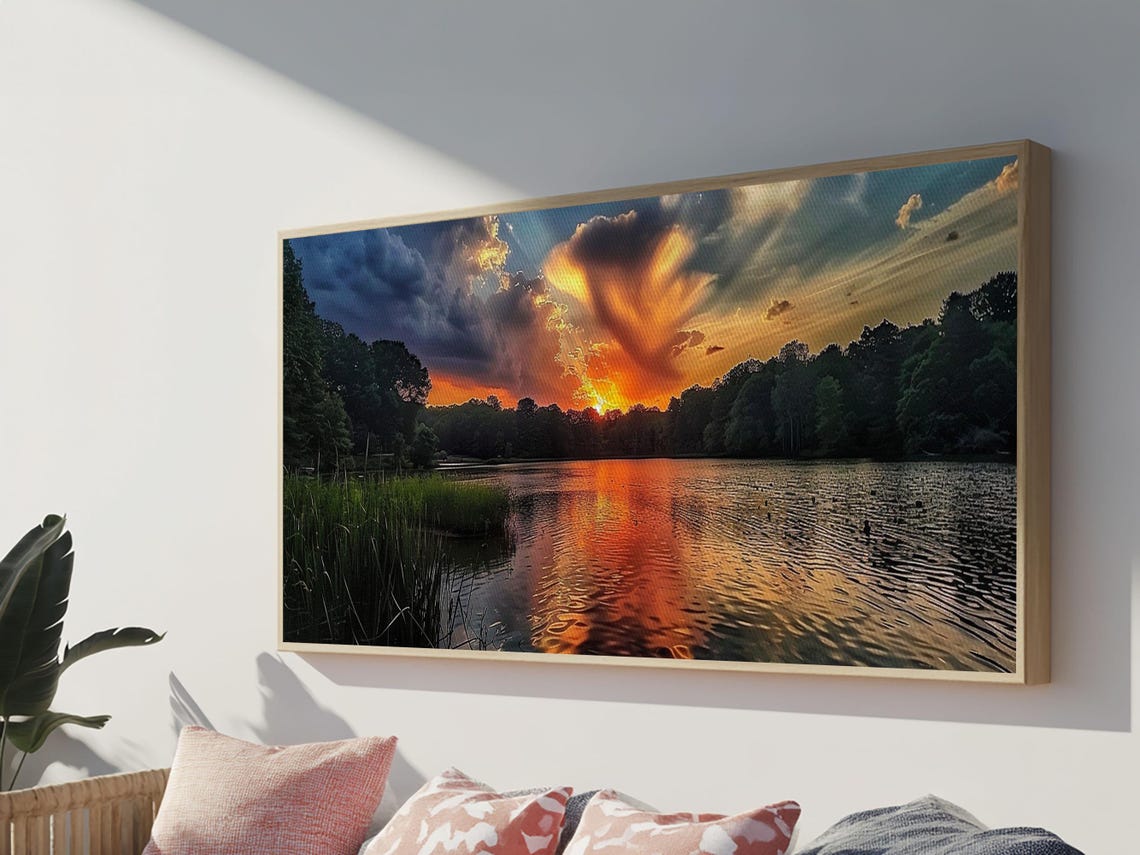 Lake Sunset With Fiery Clouds And Water Reflections Nature Poster - Image 6