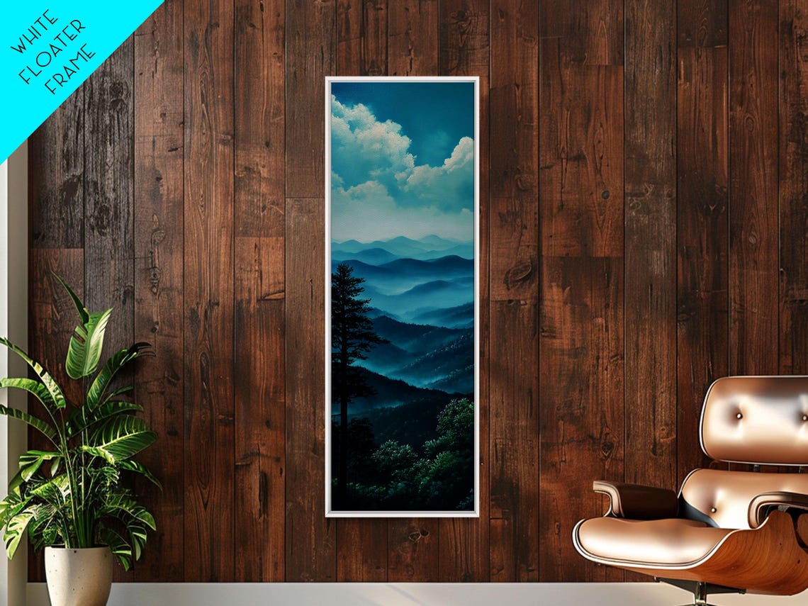 Blue Misty Mountain Layers Panoramic Vertical Landscape Art Poster - Image 6