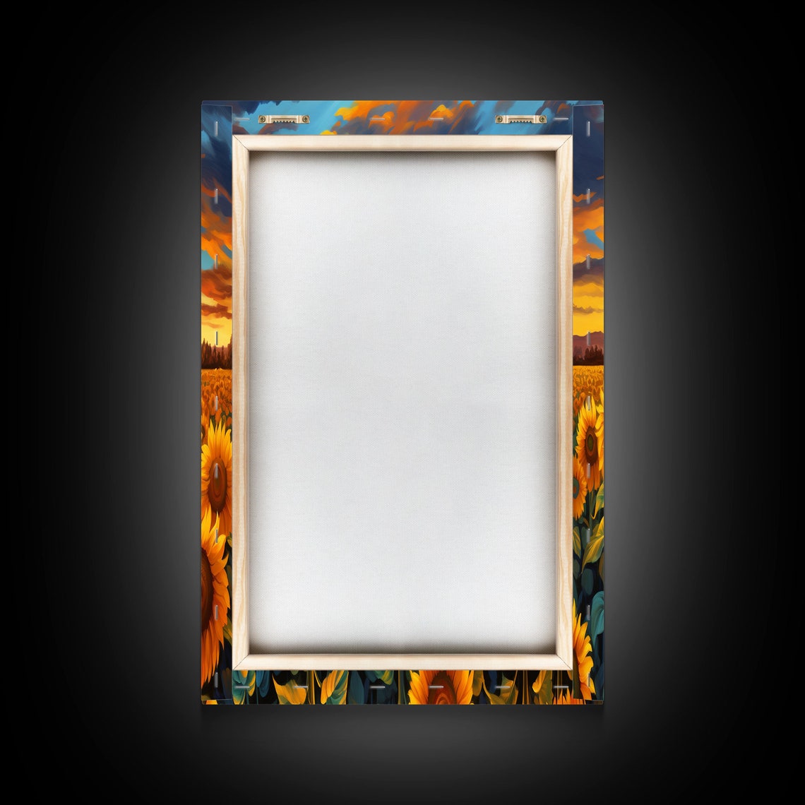 Sunflower Field Sunset Triptych Vibrant Golden Blooms Wall Art Poster - Image 2