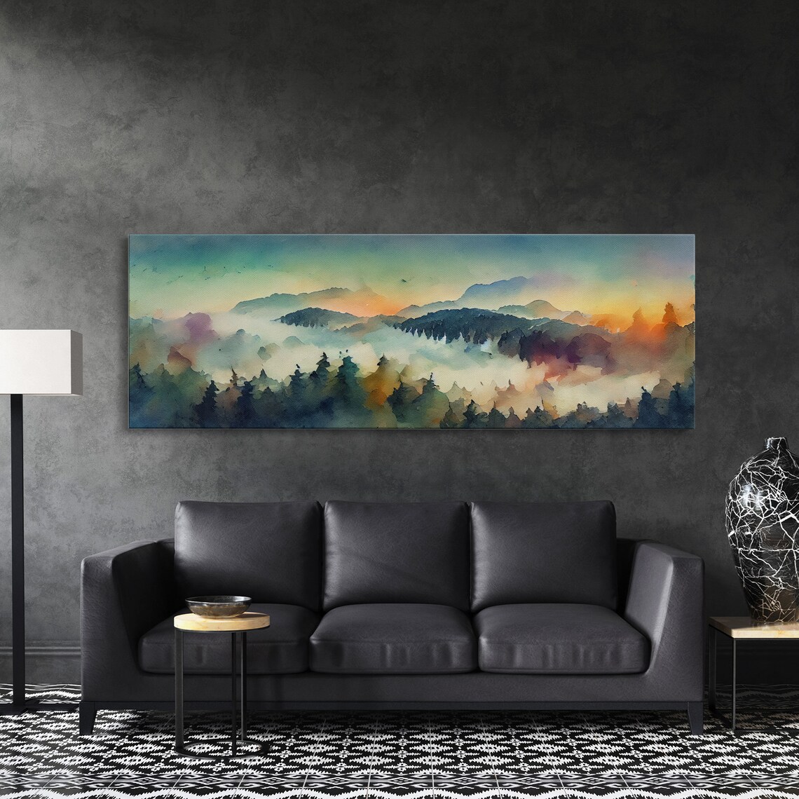 Watercolor Sunset Landscape, Panoramic Art Print - Image 4