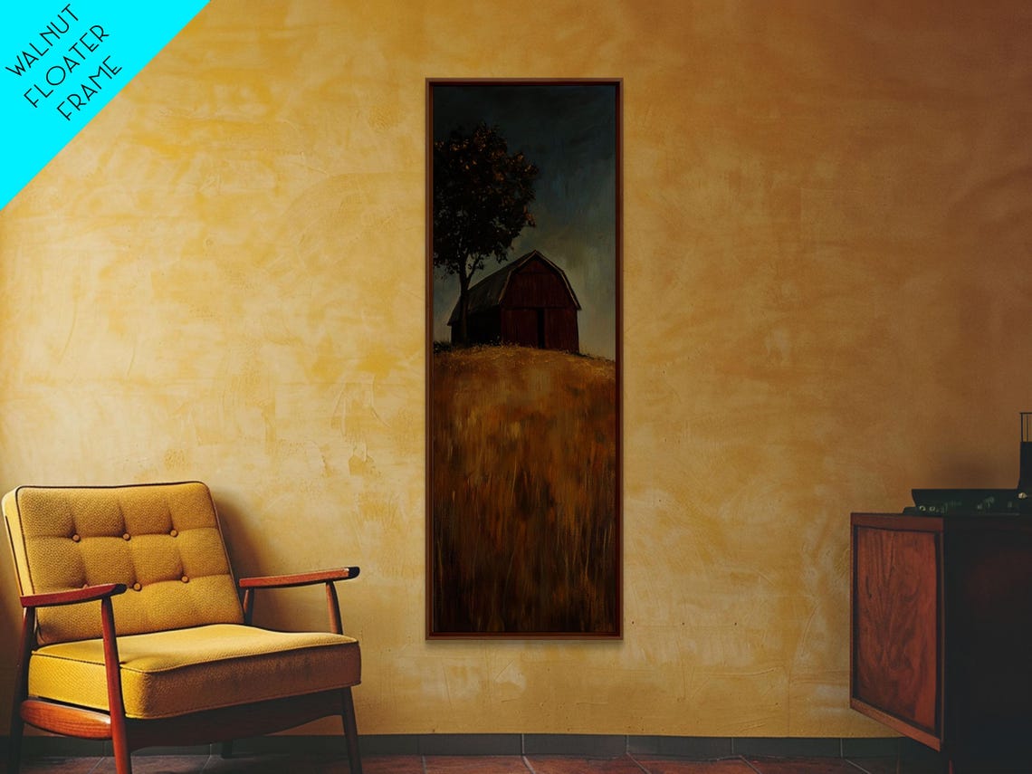 Red Barn On Golden Hill At Dusk With Lone Tree Rustic Art Poster - Image 5