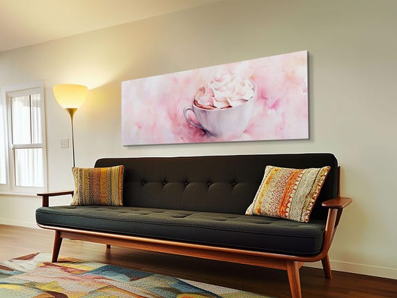 Whipped Cream Coffee Framed Print Light Pink Wall Art Cottagecore Kitchen Art Coffee Wall Decor Whimsical Art Gift Idea