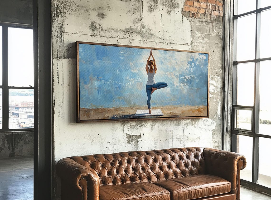 Yoga Tree Pose Beach Blue Sky Wellness Meditation Wall Art Poster - Image 3