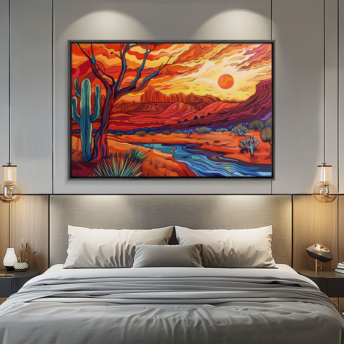 Southwest Desert Sunset Saguaro Cactus River Pop Art Travel Poster - Image 4
