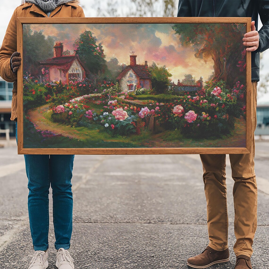 English Cottage Rose Garden Sunset Blooming Flowers Country Art Poster - Image 3